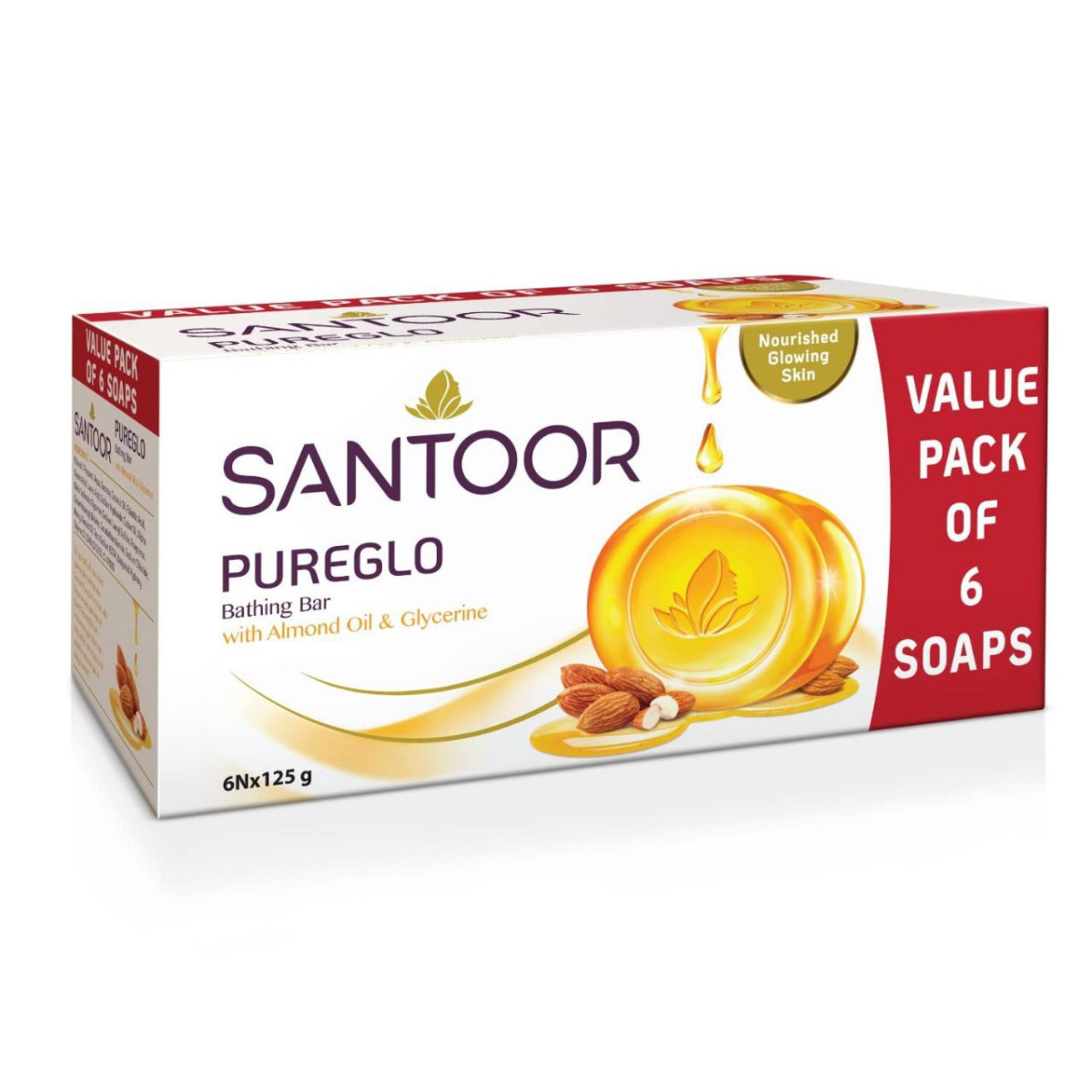 Santoor Pureglo Glycerine Soap With Almond Oil And Glycerine 125g (pack Of 