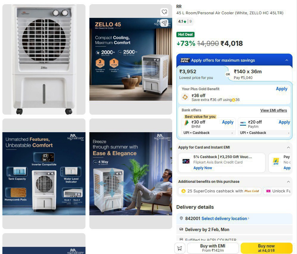 Rr 45 L Room Personal Air Cooler 4018 Click Here To Join All Deals