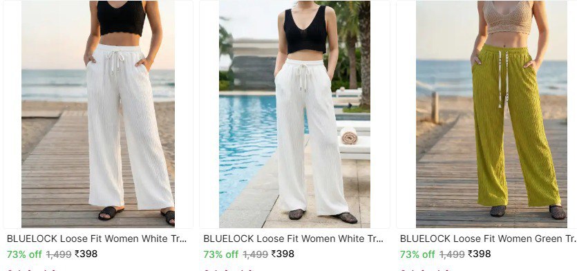 Shopsy Women Cotton Blend Trousers From 398 -