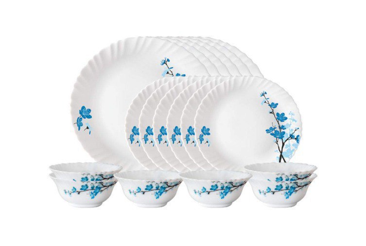 Larah By Borosil Mimosa Opalware Dinner Set 18 Pieces Whitedeal 1103