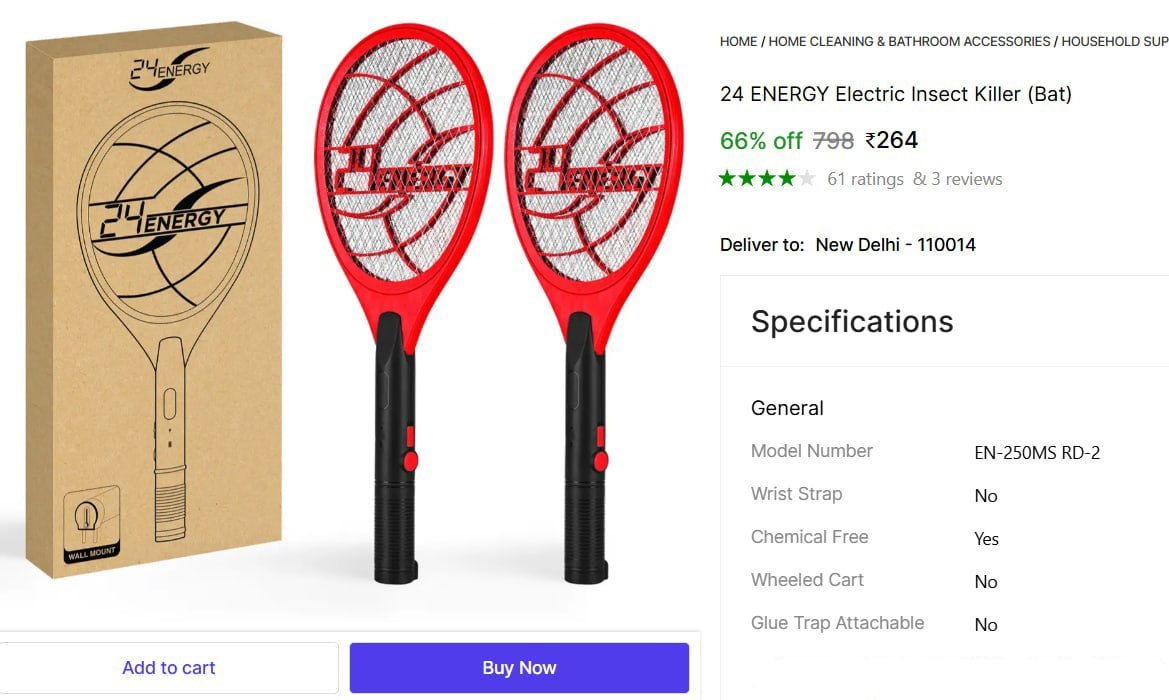 Shopsy Pack Of 2 Insect Killer Bats 264