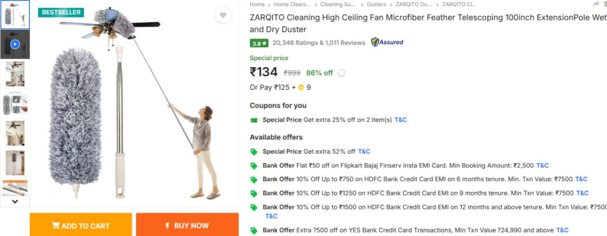 Zarqito Cleaning Extensionpole Wet And Dry Duster At Rs 134