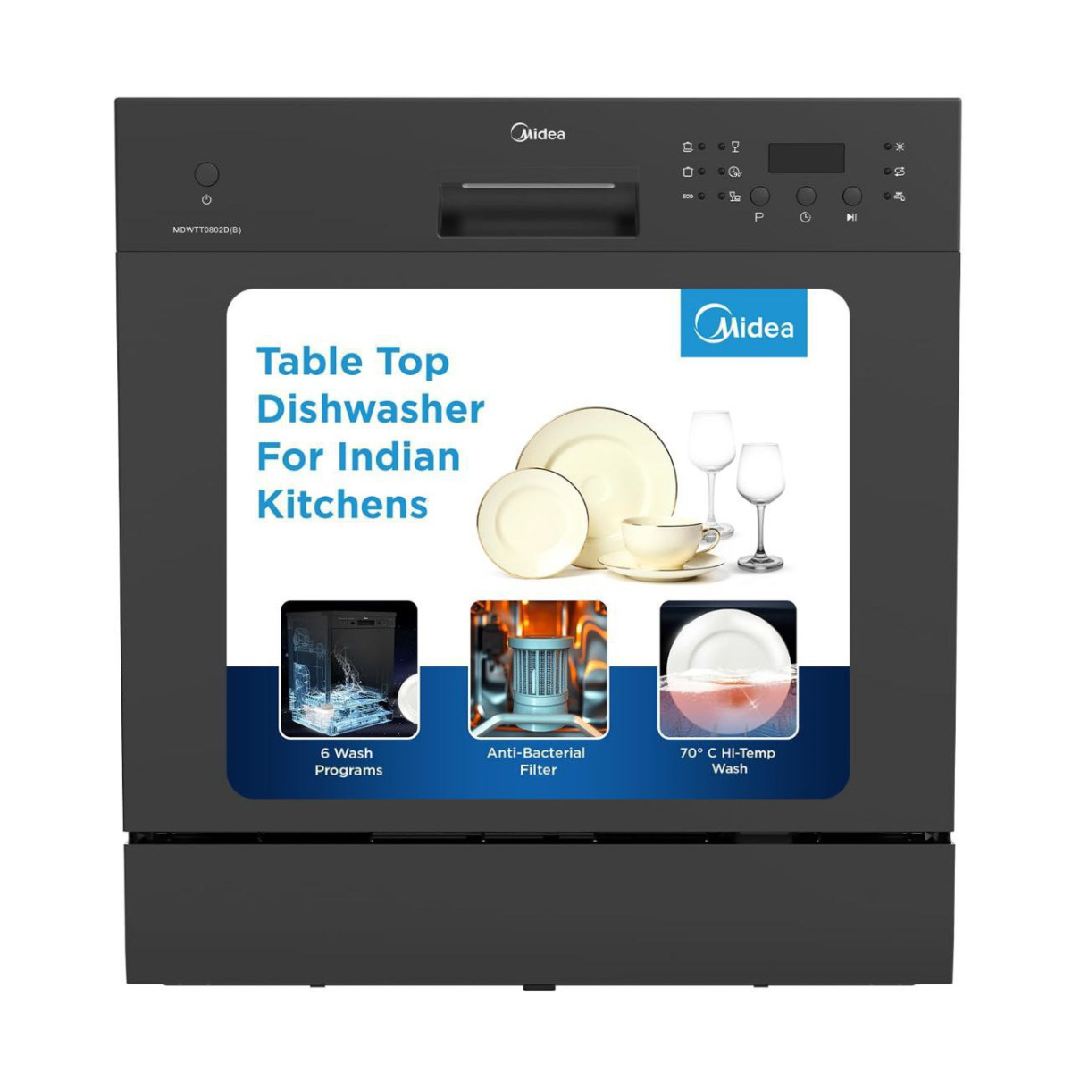 990midea 8 Place Setting Countertop Dishwasher (mdwtt0802d( In Black 6 Wash
