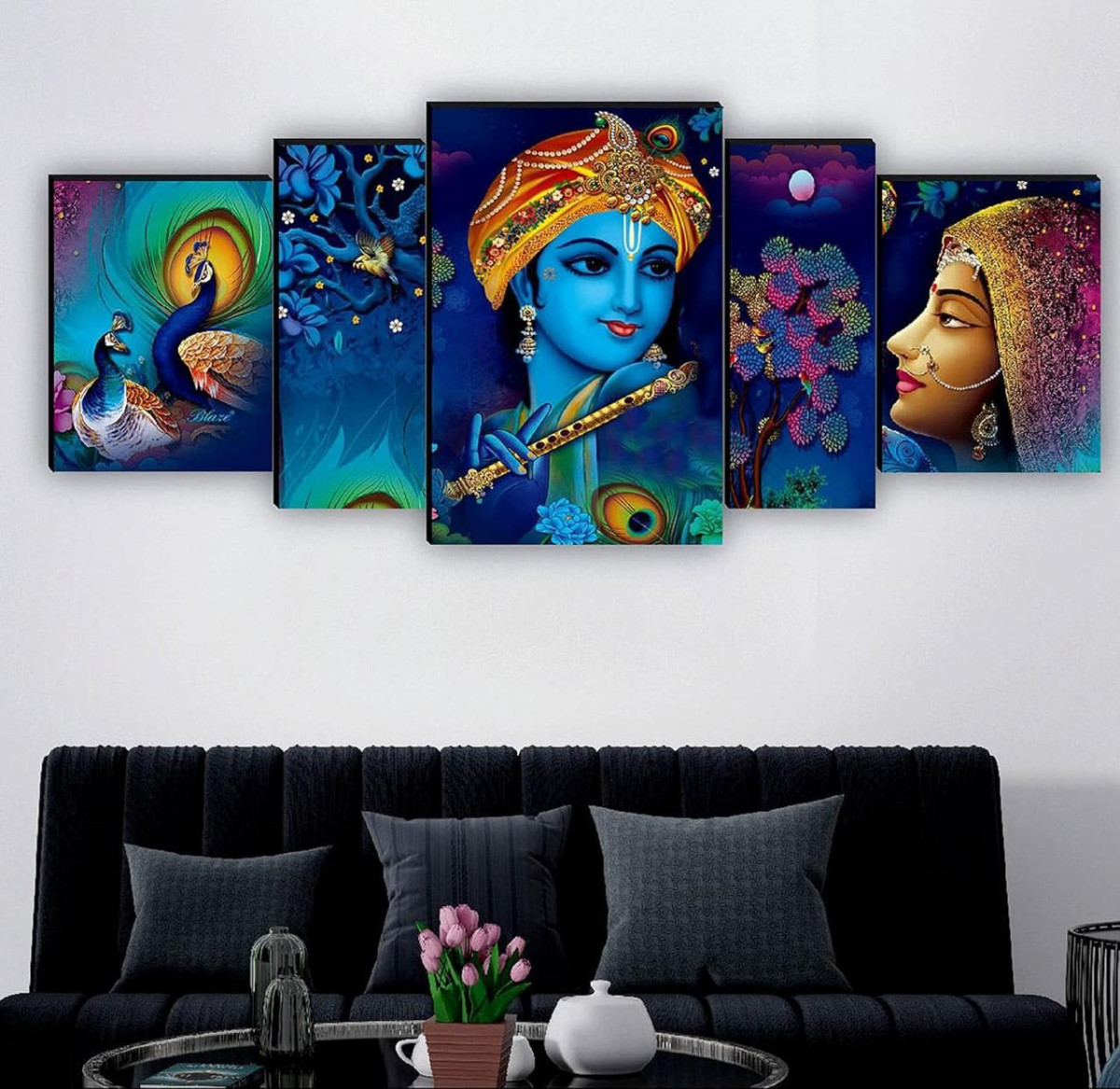 Radha Krishna With Couple Peacock Uv Textured Mdf Abstract Panel Painting F