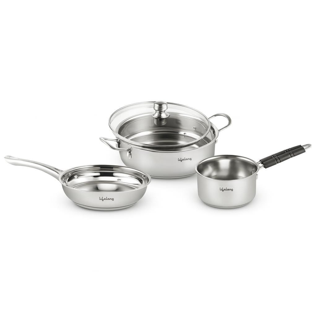 Grab 989coupon Lifelong Stainless Steel Kadai Frypan Saucepan For Cooking