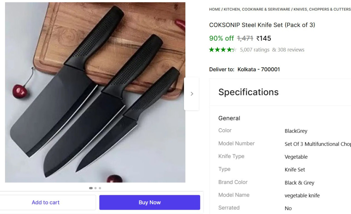 Stainless Steel Knife Set (pack Of 3) At 145