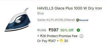 Havells 1000w Dry Iron 597 Click Here To Join All Deals