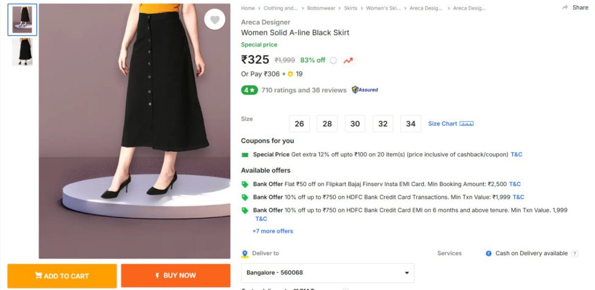 Areca Designer Women Solid A-line Black Skirt At 325