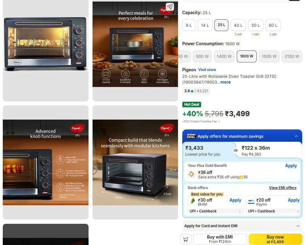 Pigeon 25l Oven Toaster Grill (otg) 3499 Click Here To Join All Deals