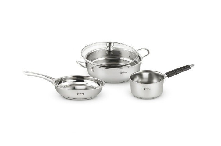 Lifelong Stainless Steel Kadai Frypan Saucepan For Cookingdeal 989
