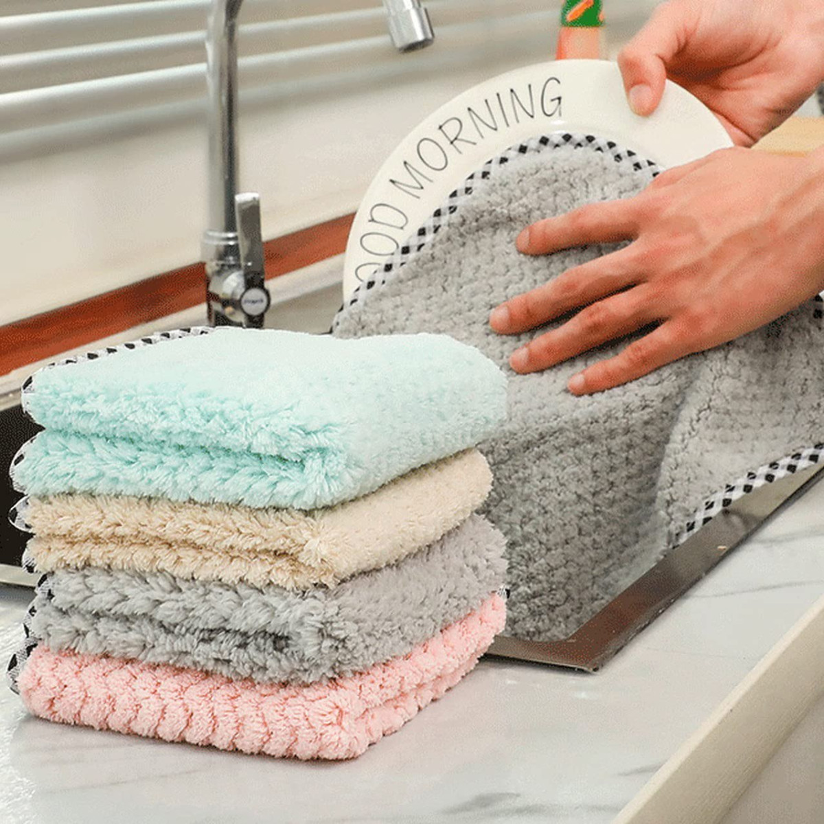 Wolpin Microfiber Cleaning Cloths 5 Pcs 25x25cm Highly Absorbent Multi-colo