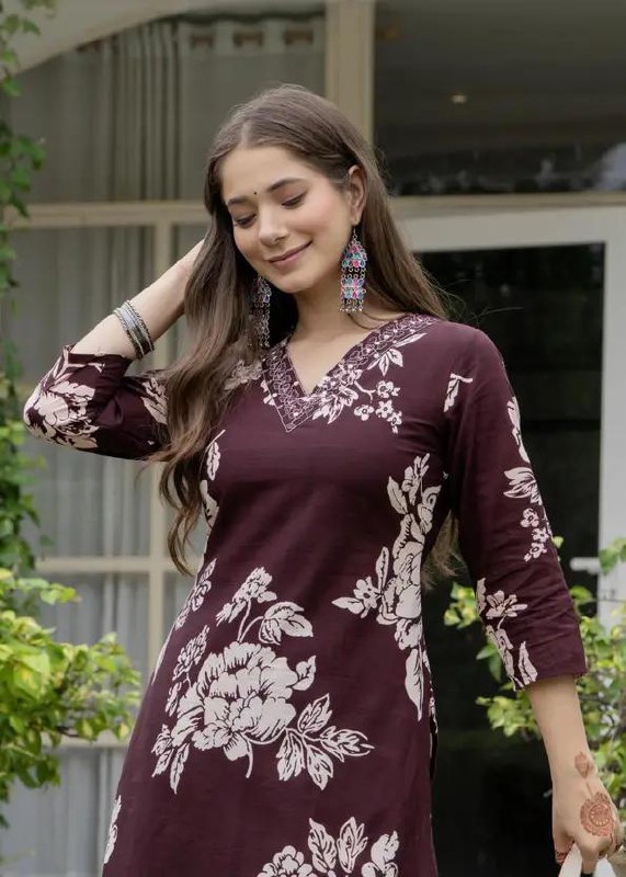 Priscawomen Pure Cotton Kurta Pant Set 371