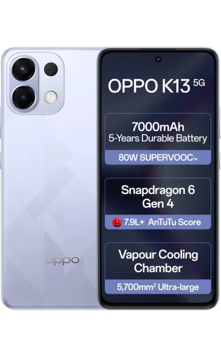 Oppo K13 5g With 7000mah And 80w Supervooc Charger In-the-box (icy Purple 1