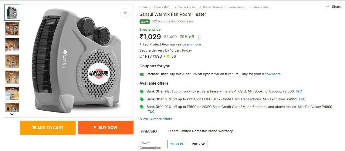 Sansui 2000w Fan Heater 1029