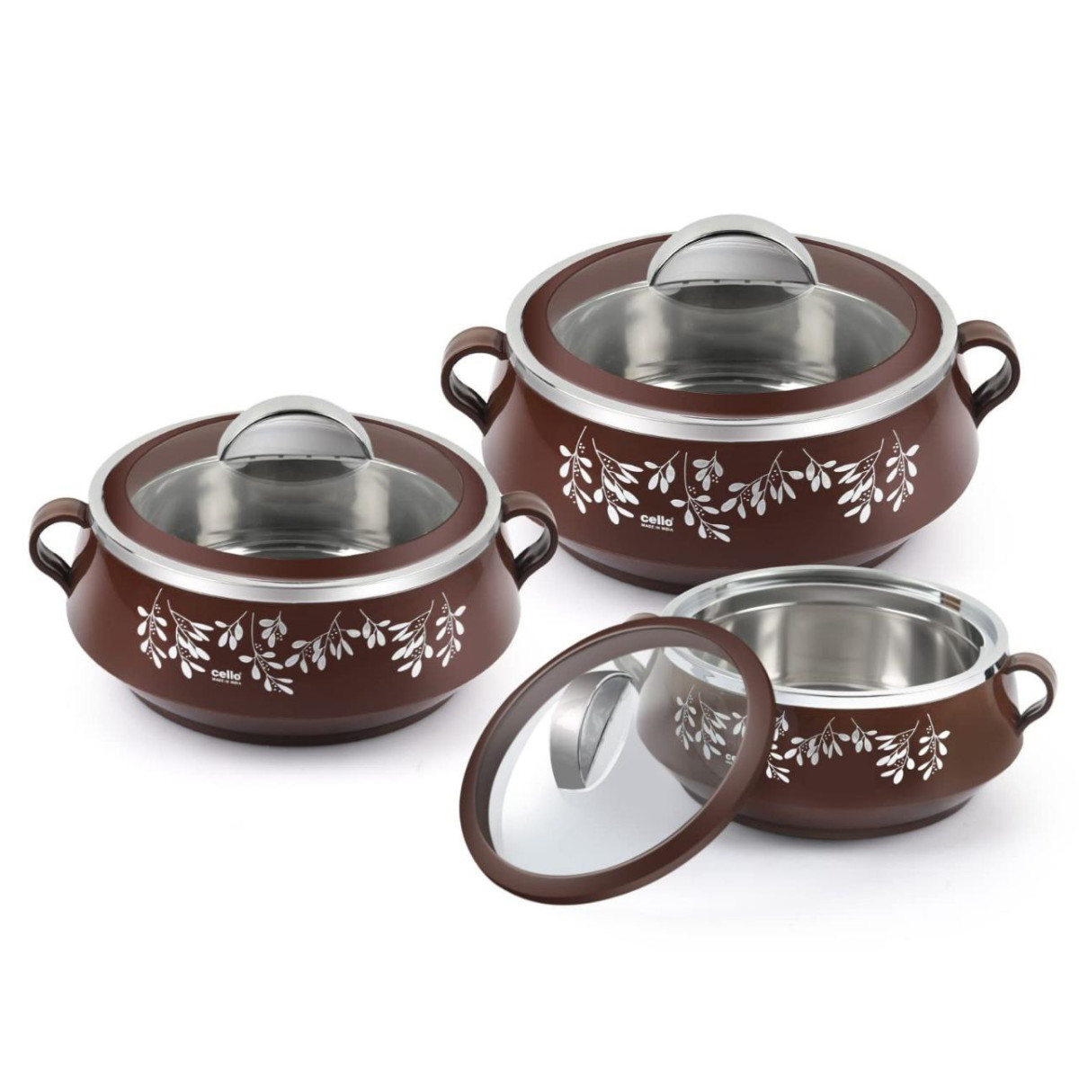 Cello Glitter Casserole With Inner Steel 3 Unit Brown 1 108