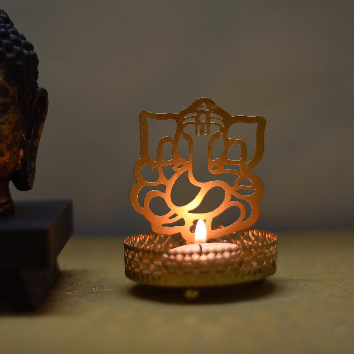 Ecraftindia Shadow Ganesh Ji Metal Tea Light Holder 75