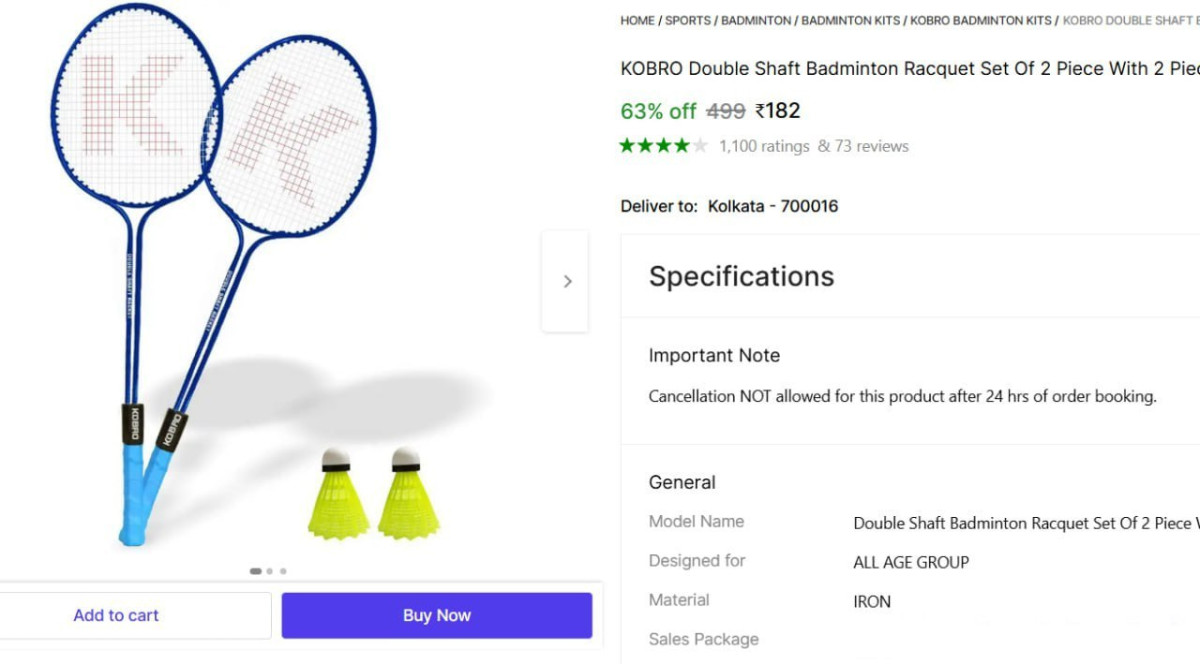 Shopsy Badminton Kit (2 Racket 2 Cocks) Starts 182