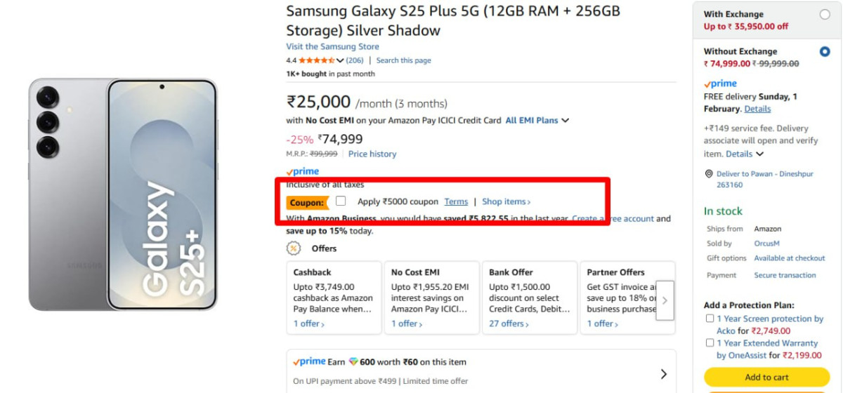 Samsung Galaxy S25 Plus 5g (12gb Ram 256gb Storage) At 69 999 Apply 5000 Co