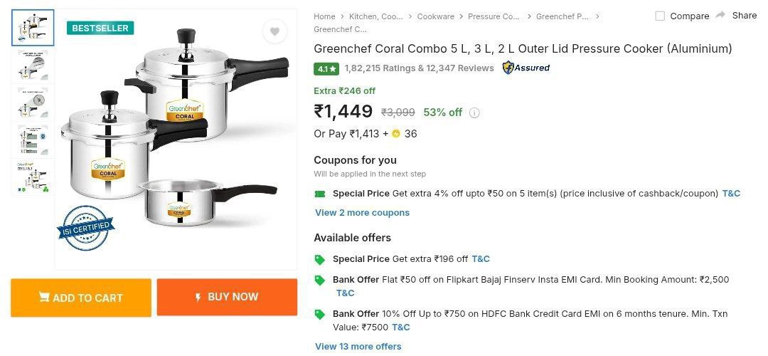 Flipkart Greenchef 5l 3l 2l Cooker 1449 Click Here To Join All Deals