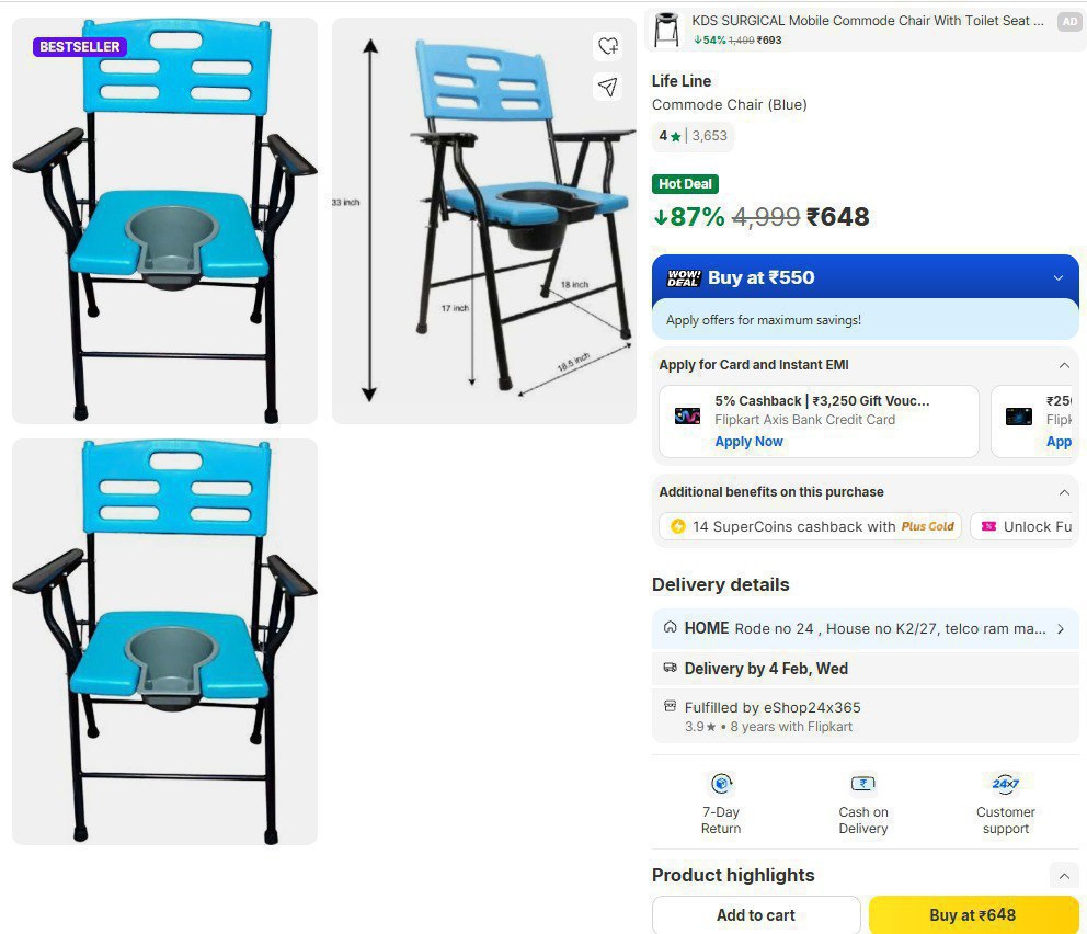 Flipkart Commode Chair 648 Click Here To Join All Deals