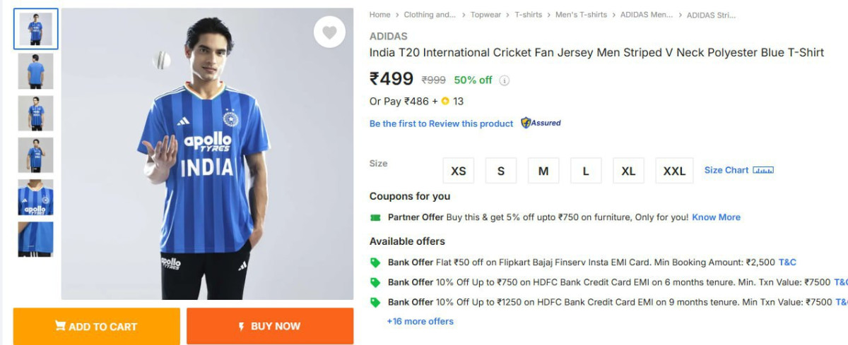 Flipkart Loot Flat 50 On Adidas India Cricket Jersey At 499 For The First T