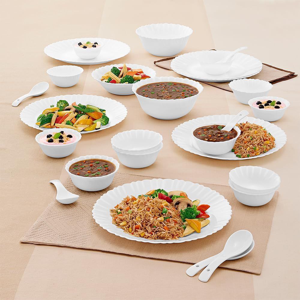 Grab 1 072larah By Borosil Plain White Silk Series Opalware Dinner Set