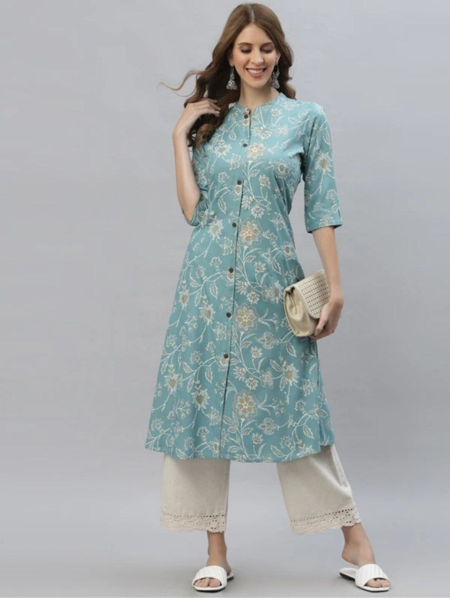 Women Floral Print Viscose Rayon A-line Kurta 284