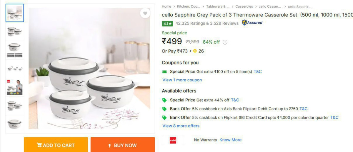 Cello Pack Of 3 Thermoware Casserole Set At 499