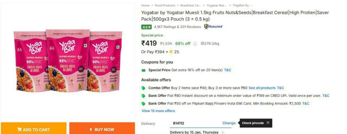 Grab Yogabar Muesli (fruits Nuts Seeds) 1 5kg At 419