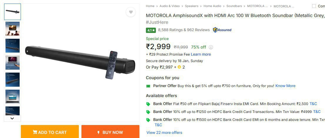 Motorola Amphisoundx With Hdmi Arc 100 W Bluetooth Soundbar 2999