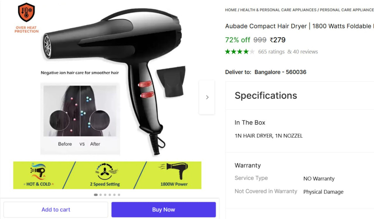 Watts Hair Dryer 279
