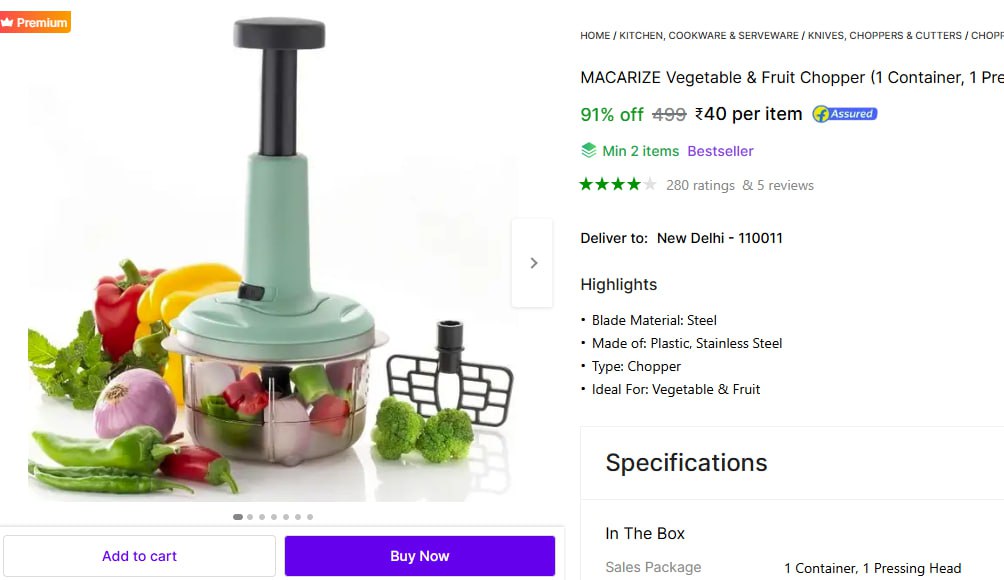 Loot Hand Push Vegetable Chopper 40 Min Buy 2 Qty