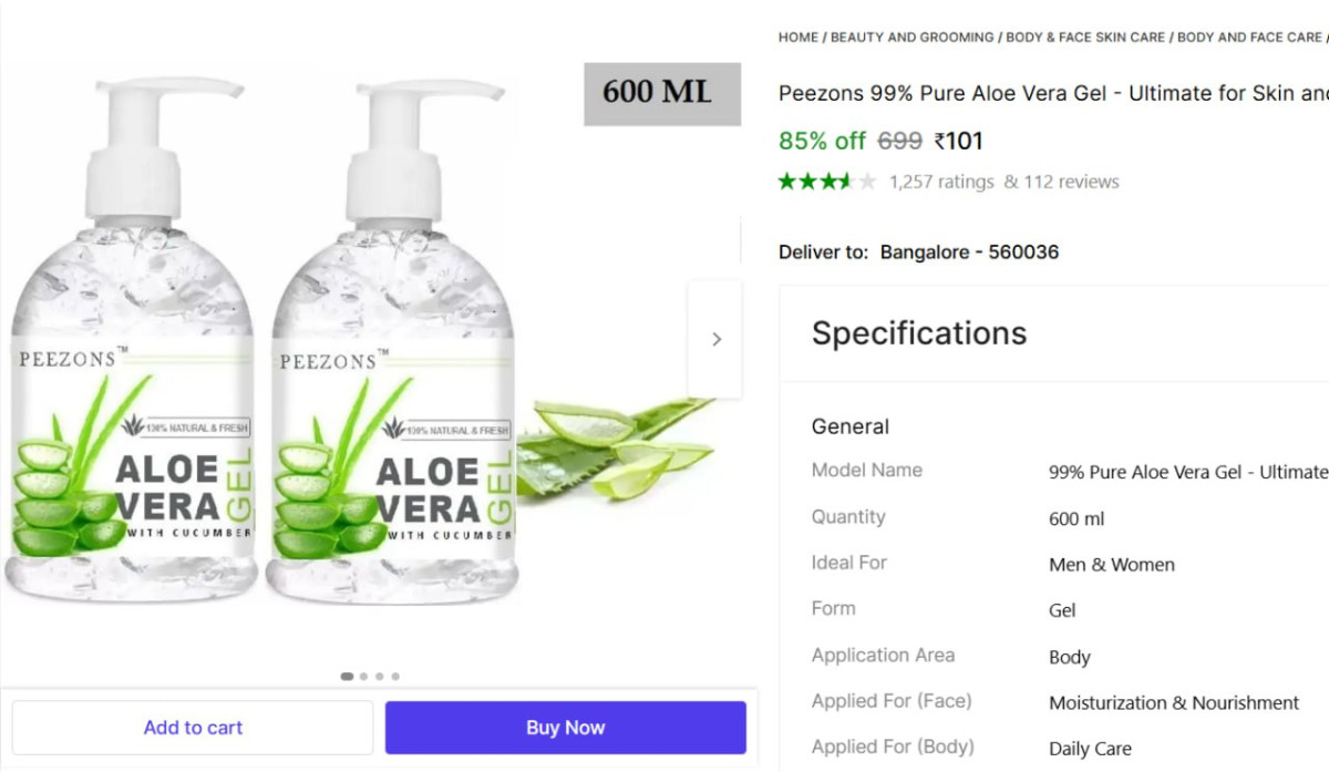Pure Aloe Vera Gel 600ml 101 More Deals Click Here Must Read