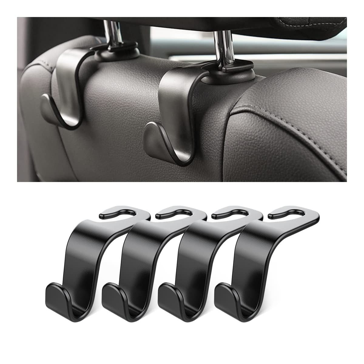 Car Back Seat Headrest Hooks 4 Pack Black Stylish Back Seat Hanger 249