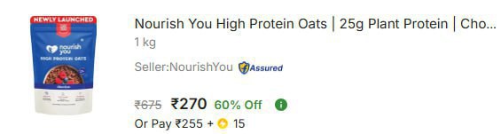 - Nourish You High Protein Oats 1kg At Rs 270