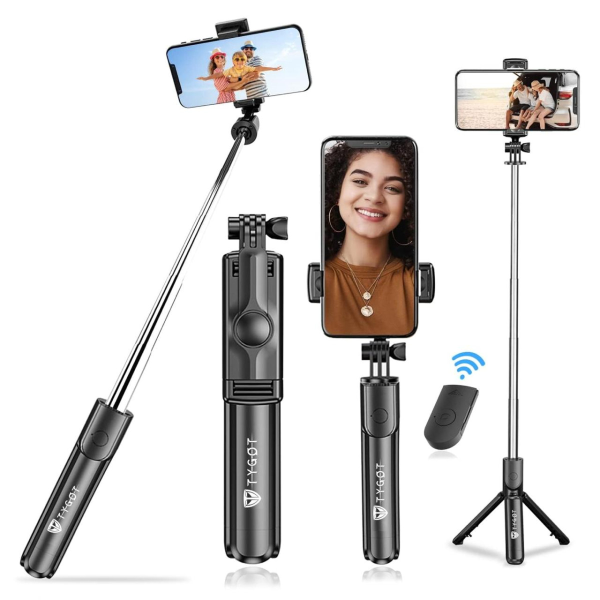 Tygot Bluetooth Extendable Selfie Sticks With Wireless Remote And Tripod St