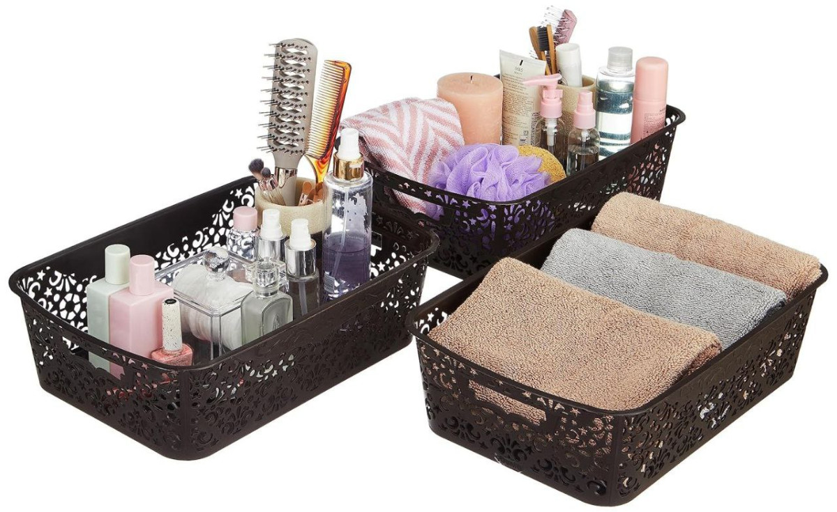 Solimo Fabric Royal Multipurpose Rectangular Storage Basket - Medium (set O