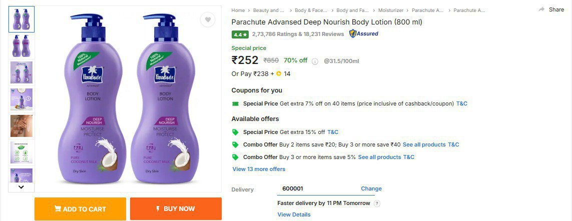 Parachute Advansed Deep Nourish Body Lotion 252