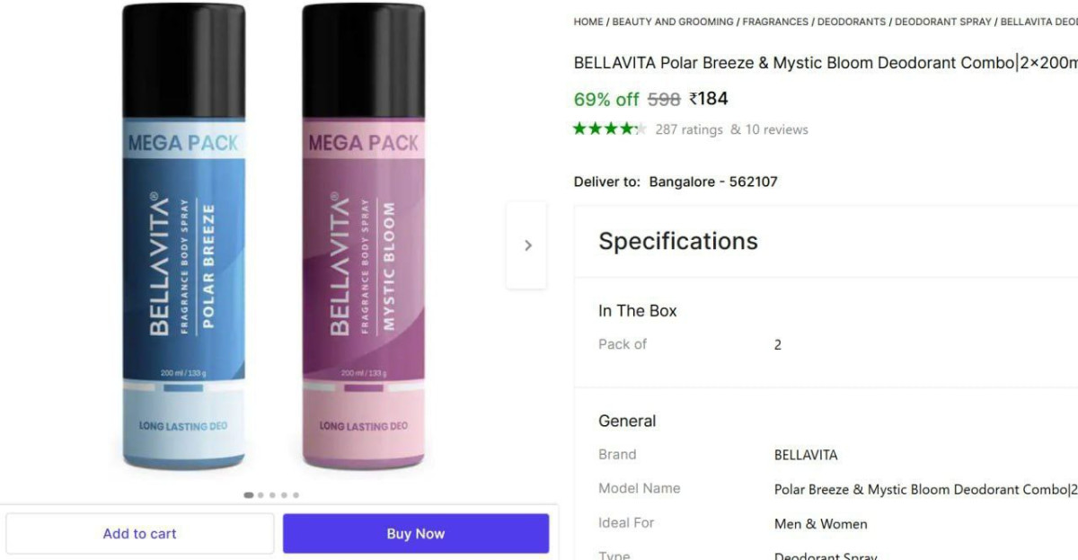 Bellavita Perfumed Deo (200ml X 2) 184