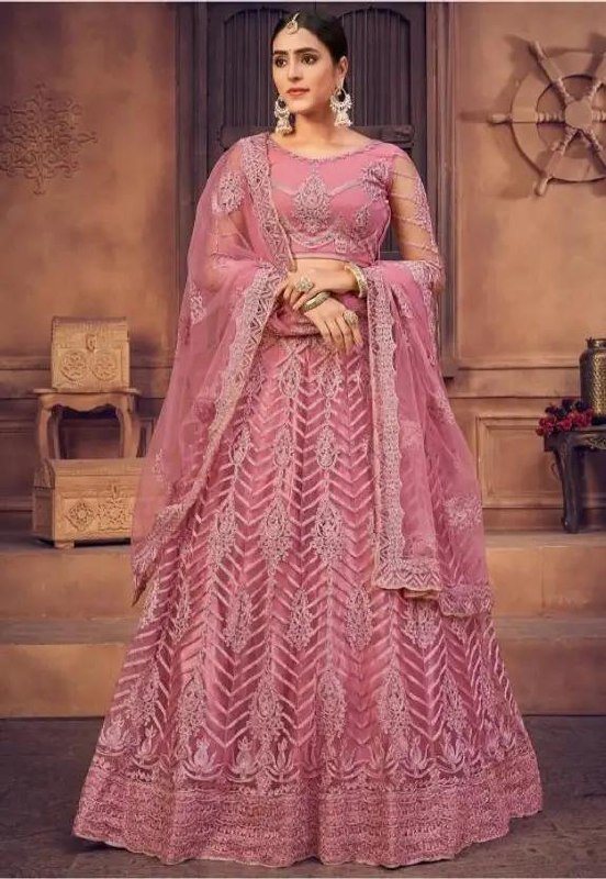 Cute Fellowembroidered Semi Stitched Lehenga Choli(pink) 470
