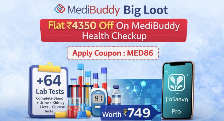 Medibuddy Big Loot Flat 4 350 On Medibuddy Health Checkup 64 Lab Tests Pack