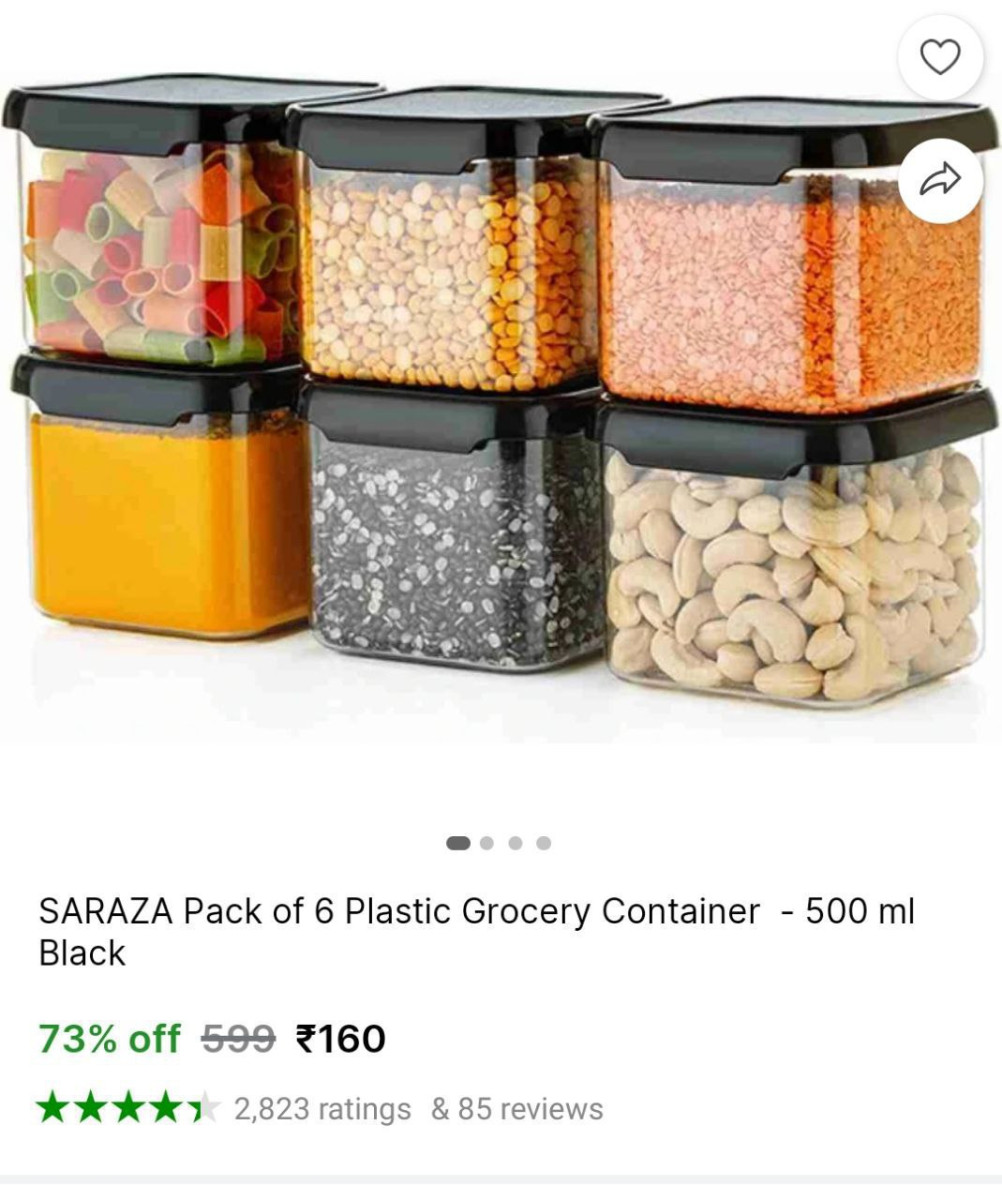 Shopsy Plastic Grocery Container Pack Of 6 160