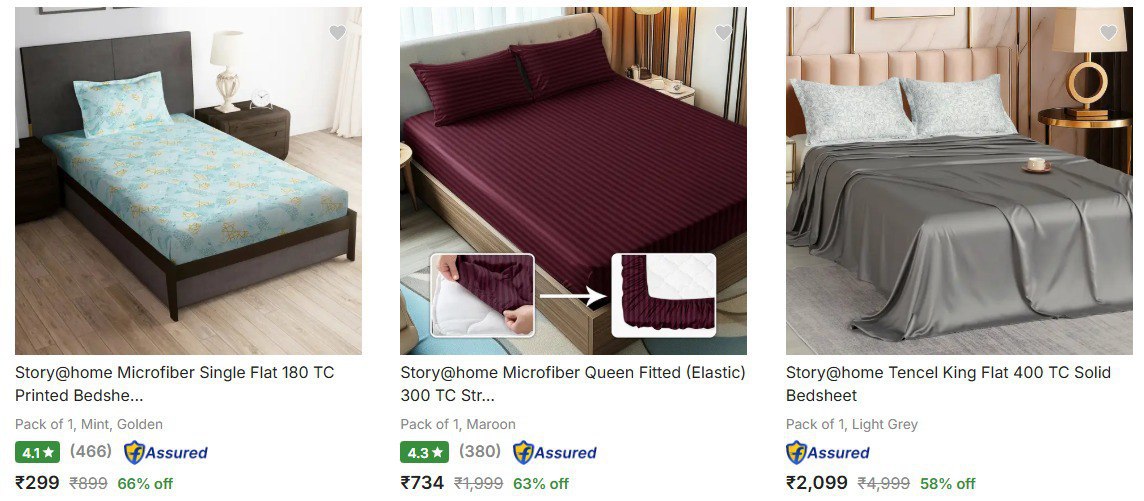 Flipkart Story Home Double Bedsheet Starts 299