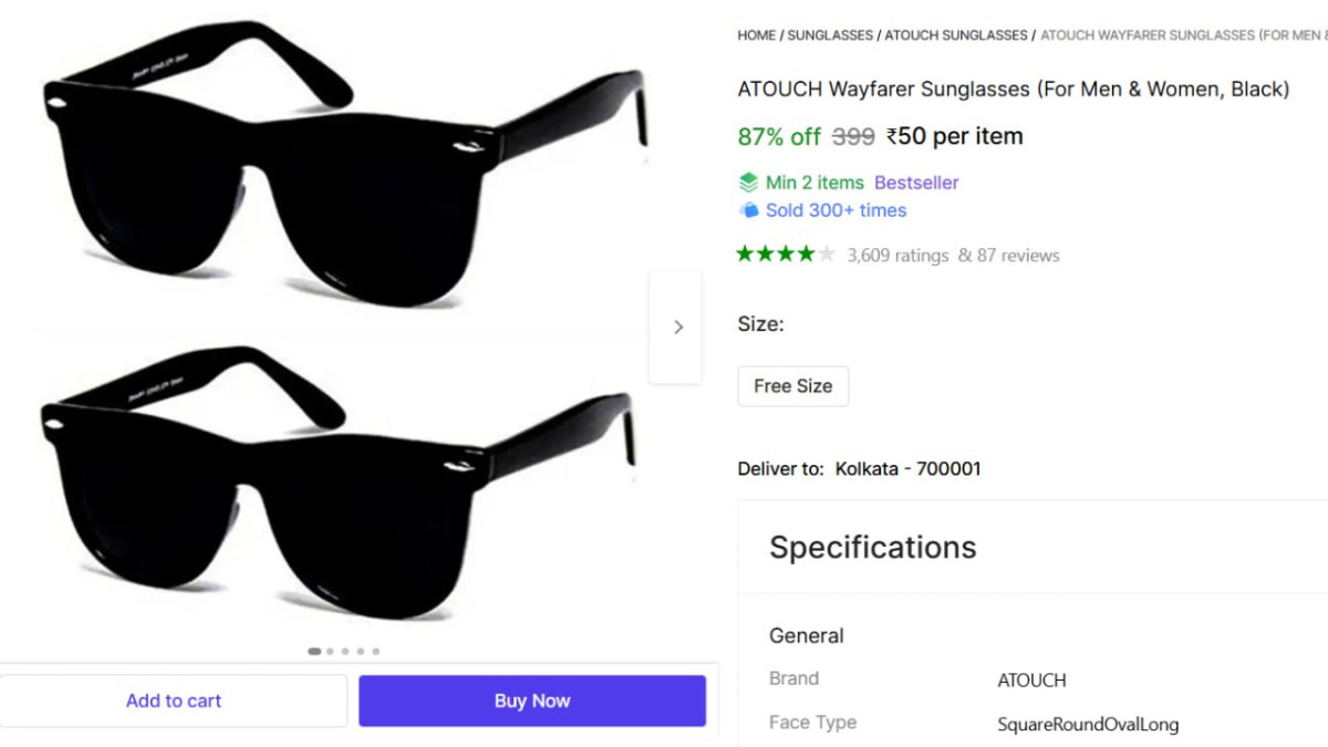 Wayfarer Sunglasses (for Men Women Black) 50