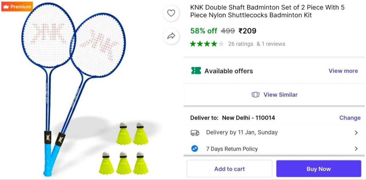 Pack Of 2 Badminton Racquet With 5 Shuttle Cock At 209more