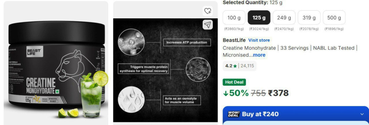 Flipkart Beastlife Super Micronized Creatine Monohydrate 125g At 378 Click 