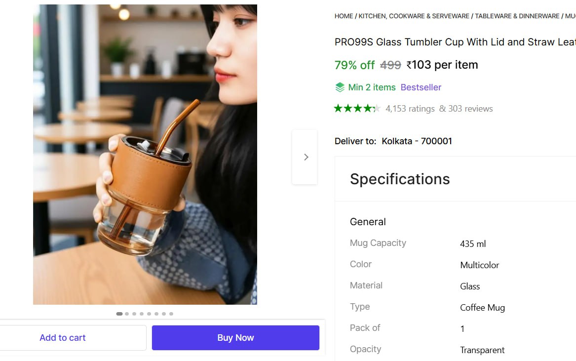 Glass Tumbler Cup With Lid And Straw 103
