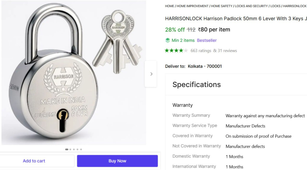 Harrison Padlock 6 Lever 80