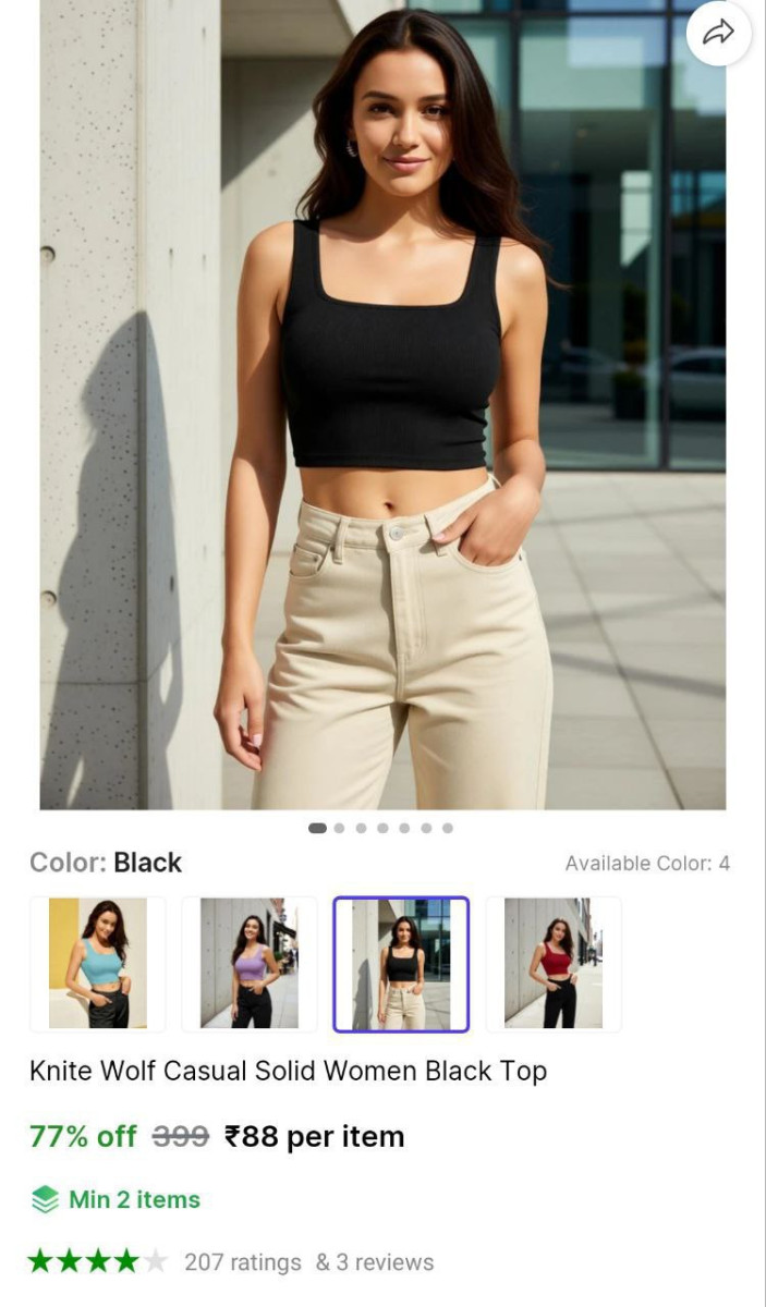 Women Solid Black Top 83min Buy 2 Qty