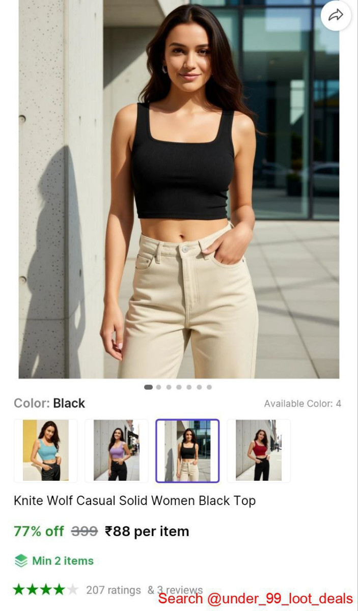 Women Solid Black Top 83 Min Buy 2 Qty